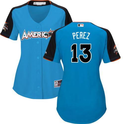 Royals #13 Salvador Perez Blue All-Star American League Women's Stitched MLB Jersey